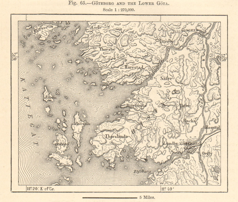 Gothenburg/Göteborg and the Lower Gota.  Sweden. Sketch map 1885 old